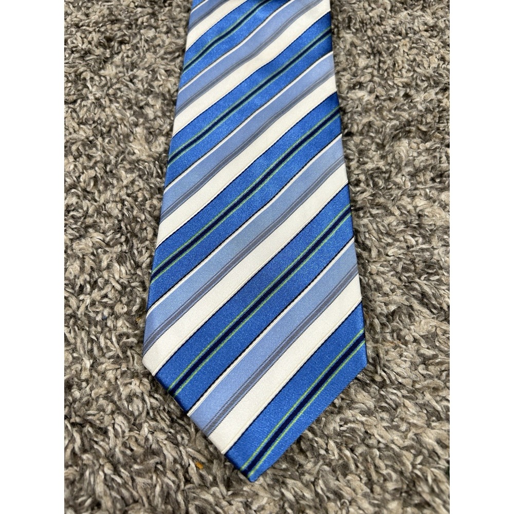 HUGO BOSS 100% SILK  SHADES oF BLUE STRIPES Made In‎ Italy